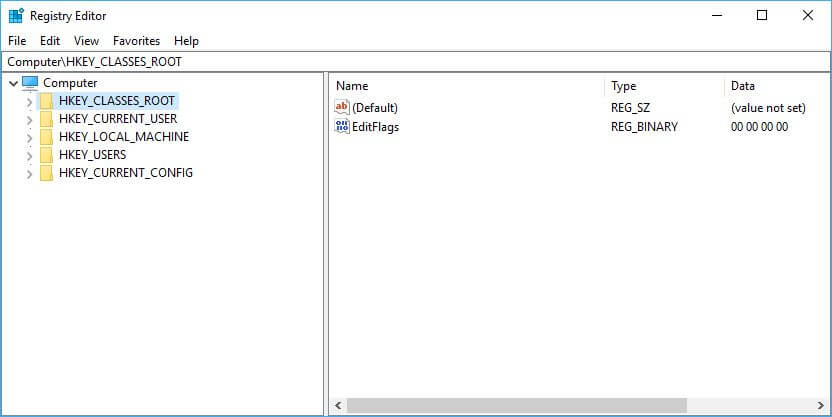Windows registry editor