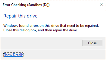 Error checking repair this drive